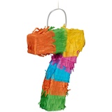 Relaxdays Pinata Zahl 7, Regenbogenpinata Geburtstag, HxBxT: 21cm x 15.5cm x 4cm., Mini Piñata Kinder, zum Befüllen, bunt