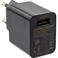 InLine USB Ladegerät Single, Netzteil, 100-240V zu 5V/2,5A, Schwarz