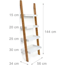 Relaxdays Leiterregal BAMBOO Weiß,Hellbraun