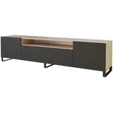 altdecor ELIO Lowboard 200 cm Schwarz/Eiche Artisan Holz
