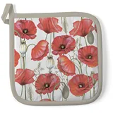 Ambiente Home Ambiente Topflappen Baumwolle 20x20cm mit Mohn Blumen Motiv - wattiert & hitzebeständig - Küchenhelfer zum Kochen Backen Grillen - Kochzubehör Backzubehör Grillzubehör - Topfuntersetzer Weiß Rot