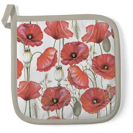 Ambiente Home Ambiente Topflappen Baumwolle 20x20cm mit Mohn Blumen Motiv - Küchenhelfer hitzebeständig Kochzubehör Backzubehör Grillzubehör Topfuntersetzer Weiß Rot