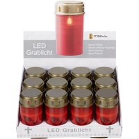 12x Metallwarenfabrik Moll, LED Kerzen, LED-Grablicht batteriebetrieben (nicht enthalten) rot