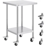 Vevor Arbeitstisch aus Edelstahl, 61 x 61 x 96,5 cm, Zubereitungstisch Gastro mit 4 Rädern, 3 einstellbaren Höhenstufen, Arbeitstisch zur Lebensmittelzubereitung für gewerbliche Küchen und Restaurant