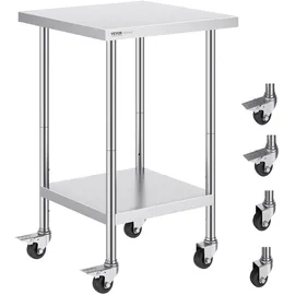 Vevor Arbeitstisch aus Edelstahl, 61 x 61 x 96,5 cm, Zubereitungstisch Gastro mit 4 Rädern, 3 einstellbaren Höhenstufen, Arbeitstisch zur Lebensmittelzubereitung für gewerbliche Küchen und Restaurant