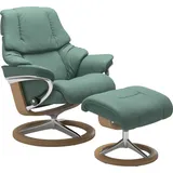 Stressless Stressless® Relaxsessel »Reno« Set, Relaxsessel mit Hocker, mit Hocker, mit Signature Base, Größe S, M & L, Gestell Eiche grün