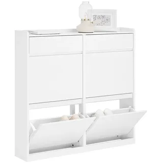 SoBuy Schuhkipper 98 x 95 x 19 cm mit 4 Klappen und 2 Schubladen weiß