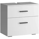 INOSIGN Waschbeckenunterschrank Skara mit Klappe und Schubkasten, schwarze Griffe, Breite 60 cm, Höhe 55 cm weiß