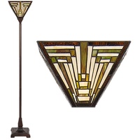 HAES DECO - Tiffany-Stehlampe Ø 31x186 cm Beigegrün Polyresinglas Rechteckige Stehlampe Tiffany-Lampe aus Buntglas