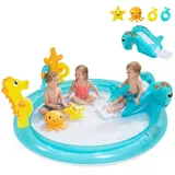 COSTWAY Aufblasbares Wasserspielcenter Planschbecken mit Rutsche & Wassersprinkler Kinder Play Center Poolrutsche für Kinder 2-6 Jahren 178x157x67...