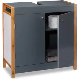 Relaxdays Waschbeckenunterschrank mit Bambusrahmen, verstellbarer Einlegeboden, Aussparung, HxBxT: 60 x 60 x 29 cm, grau