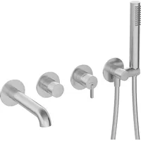 Lomadox 4-Loch-Wannenarmatur mit Brausegarnitur, Edelstahl gebürstet, SILIA-30