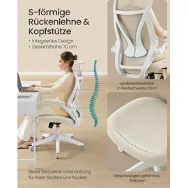 Songmics Schreibtischstuhl, ergonomische Rückenlehne, hochklappbare Armlehnen, cappuccinobeige