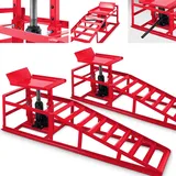 BITUXX® 2 Stück Auto PKW KFZ Auffahrrampen Set mit Wagenheber hydraulisch Höhenverstellbar Wartungsrampe Hebebühne Rampe Auffahrrampe Auffahrbock in Rot