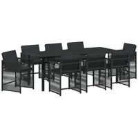VidaXL 9-teiliges Garten Essset mit Kissen Schwarz Poly Rattan