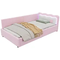 Flieks Daybett, Polsterbett Einzelbett Schlafsofa 90x200cm LED-Licht mit Fernbedienung rosa