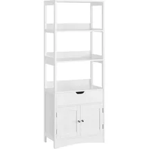 VASAGLE Badschrank, vielseitig einsetzbares Badregal mit 5 Etagen, Badezimmerschrank aus Holz, 32,5 x 60 x 154 cm (T x B x H), weiß