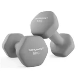 SONGMICS Kurzhantel Hanteln, (2er Set Neopren-Beschichtung, Hantelset, Kurzhanteln, Hexagon), 1KG-2KG-3KG-4KG-5KG Krafttraining, Workout, Fitnesstraining grau 2 x 5 kg