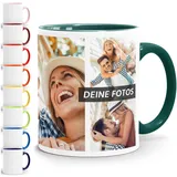 SpecialMe Tasse personalisiert Foto-Collage Text Fototasse bis zu 7 Fotos Fotogeschenk Kaffeetasse Bild selbst gestalten Weiss-innen-gruen standard