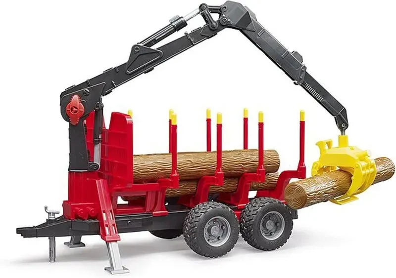 Bruder 02252 - Anhänger mit Ladekran, 4 Baumstämme & Greifer - 1:16 Fahrzeuge, Anhänger, Forstwirtschaft, Holzernte, Bäume, Holztransporter, Kräne, Lader, Förster