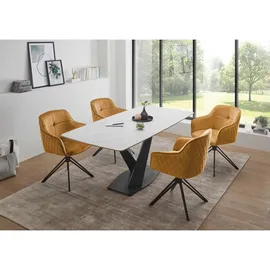 Stolkom VENTURA 180 Esstisch Metall/Keramik - Weiß Keramik Marmoroptik, rechteckig, X-Form, Bodenplatte, 90x75x180 cm