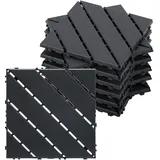 Wolketon 66 Stück Terrassenfliesen 6 Qm, 30x30cm Kunststoff Fliesen Klickfliesen Balkonfliesen Holzoptik, Wetterfest, Anti-rutsch, Anthrazit 6-streifen