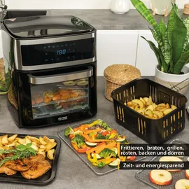 First Austria TZS First Austria Heißluftfritteuse 13L, 1700W, 8 Programme, XXL Edelstahl, Minibackofen, Heißluft Ofen, Vorheizen | Warmhalten, Kompaktfriteusen... | Schwarz