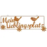 Spetebo Rost Gartenschild zum Hängen 54 cm - Mein Lieblingsplatz - Metall Gartendeko mit Schriftzug - Edelrost Spruchtafel Deko Schild Türschild Wandschild