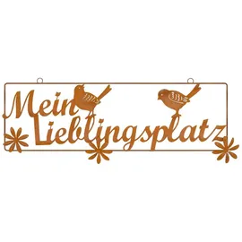 Spetebo Rost Gartenschild zum Hängen 54 cm - Mein Lieblingsplatz - Metall Gartendeko mit Schriftzug - Edelrost Spruchtafel Deko Schild Türschild Wandschild