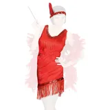 com-four® Retro-Kostüme 20er Jahre Damen-Verkleidung und verschiedene Erweiterungen - Charleston Look - Vintage Flapper-Fransen Pailletten-Kleid, Federboa, Perlen-Kette, Perücken (01 Stück - Set02 S)