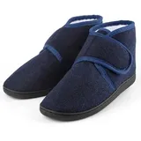 TIESTRA Warm Hausschuhe Herren Winter Lammfell Diabetiker Hausschuhe Breiter Fuß Filzpantoffeln Mit Memory Foam Sohle,Filz Herrenhausschuhe Mit Klettverschluss,Blau 47 - 47 EU