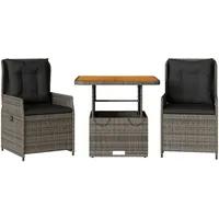 vidaXL 3-tlg. Bistro-Set mit Kissen Grau Poly Rattan