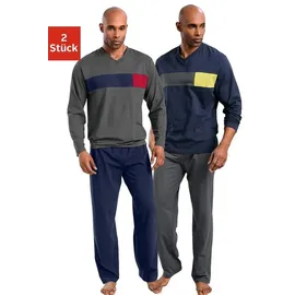 LE JOGGER le jogger® Pyjama, (Packung, 4 tlg., 2 Stück), mit Colourblock-Einsätzen le jogger® marine, grau
