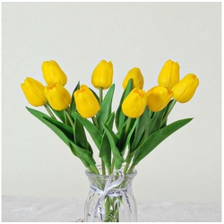 Kunstpflanze 15 Stück künstliche Tulpen, mehrfarbige künstliche Tulpen, FIDDY, künstliche Tulpen, künstliche PU-Blumen gelb