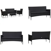 vidaXL 4 tlg. Garten Lounge Set mit Auflagen Poly Rattan Schwarz - Gartensofa - Gartensofas - Gartencouch - Gartencouches - Schwarz