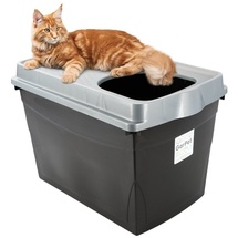 GarPet Hop-In Katzenklo Katzentoilette Top Entry Jump-In XXL Haubentoilette Groß Einstieg oben Katzen WC Klo schwarz