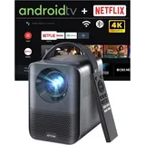 Mini Beamer 4K mit Android TV 12.0, Netflix Lizenziert, 400 ANSI Lumen 150 Zoll