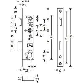 SSF RR-Einsteckschl.PZW 24/45/92/8mm DIN L/R VA Riegelausschl.15mm