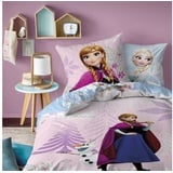 Familando Kinderbettwäsche Set Disney Frozen Die Eiskönigin 135x200 + 80x80 cm aus 100% Baumwolle, Renforcé, 2 teilig, "Diamonds" mit Anna, Elsa und Olaf blau