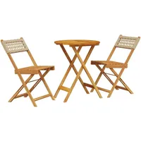 vidaXL 3-tlg. Bistro-Set Beige Poly Rattan und Massivholz