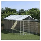 vidaXL Outdoor-Hundezwinger mit Dach Silbern 3x7,5x2,5m Stahl Verzinkt