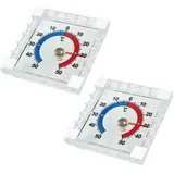 Lahkvor 2 Stück Außenthermometer für Fenster, Selbstklebend Fensterthermometer Transparent, Wetterfestes Analoges Thermometer (7,5 x 7,5 cm), -50°C bis +50°C