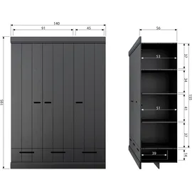Woood Garderobenschrank Connect 140 x 195 x 53 cm Schwarz