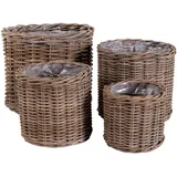 Korbset, Braun, Holz, 4-teilig, Rattan, rund, 40x35x40 cm, Ordnen & Aufbewahren, Aufbewahrungskörbe