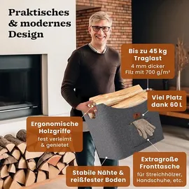 black-oak Montana XL Holzkorb Filz 60L grau