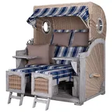 deVries PURE® Strandkorb Seemöwe XL Vintage - PE white kubu - Dessin 159, BxTxH: 140x95x160 cm, Halblieger, Ostsee-Strandkorb, Mahagoniholz - Bullaugen - Kissenausstattung und Schutzhülle grau