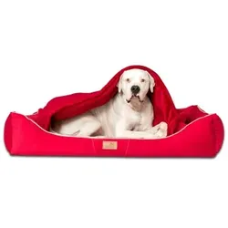 Tierlando ® RUDOLPH - Orthopädisches Hundebett inkl. Schonbezug mit Hundedecke dunkelrot 1,1 m, 25 cm, 90 cm