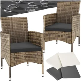 Tectake Rattansessel 57 x 59 x 85 cm 2 St. inkl. Sitzbezüge 4 St. natur/dunkelgrau