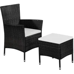 Gartenstuhl und Hocker mit Polstern Poly Rattan Schwarz