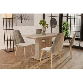 Fun Möbel Essgruppe Sonoma matt-Tisch mit 4 Creme CAROS Stühlen für Esszimmer, Küche